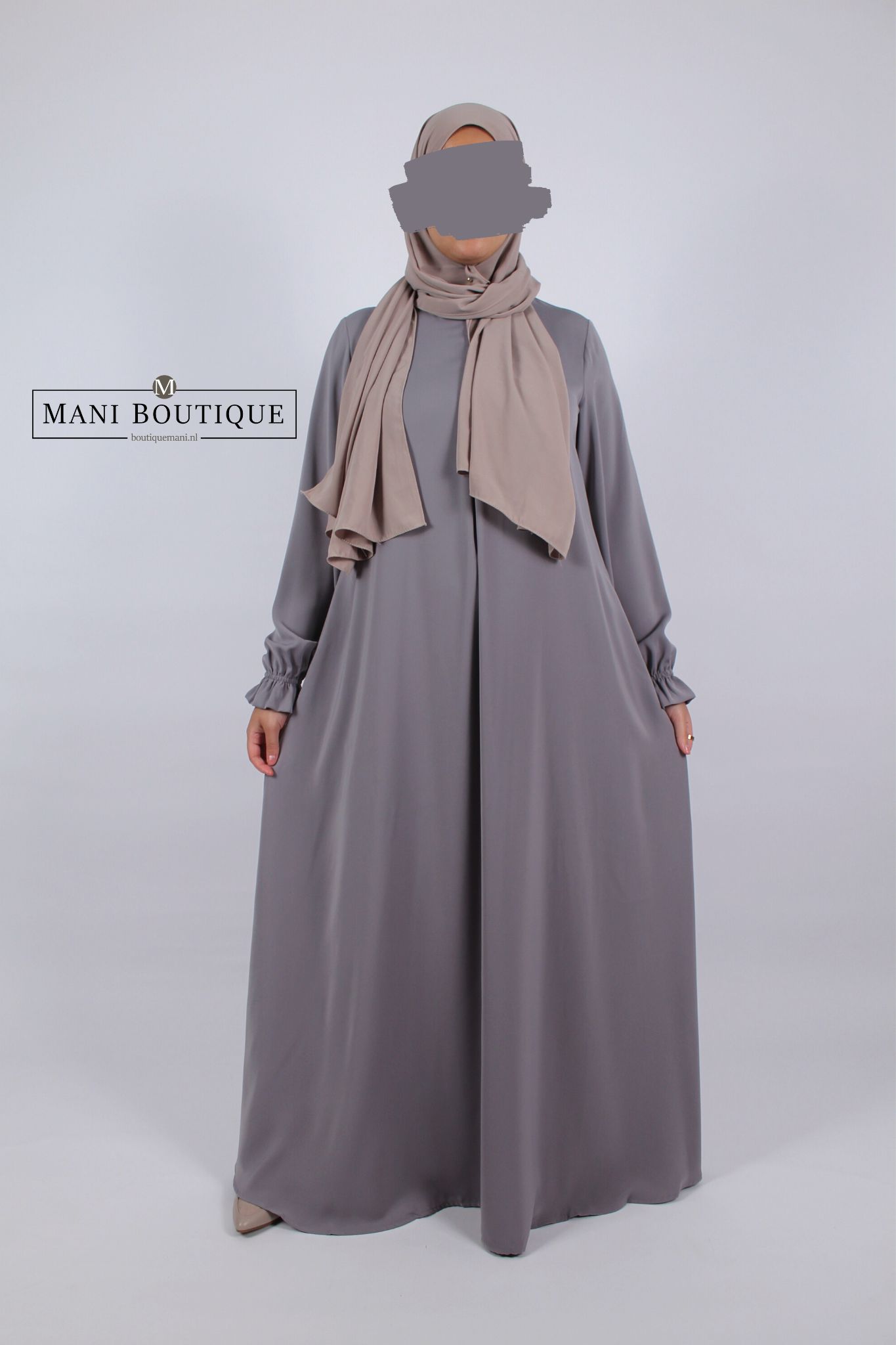 Abaya cute sleeves grey (2 lengtes-medium weight) - Afbeelding 3