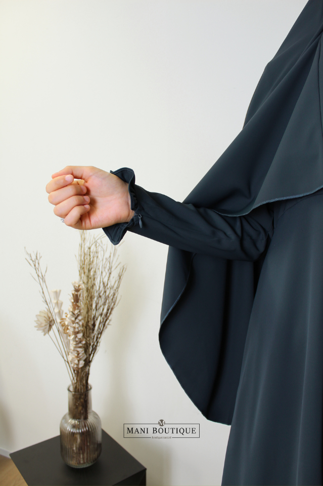 Abaya Yasmin mini cute sleeves dark petrol (2 lengtes - heavyweight) - Afbeelding 6