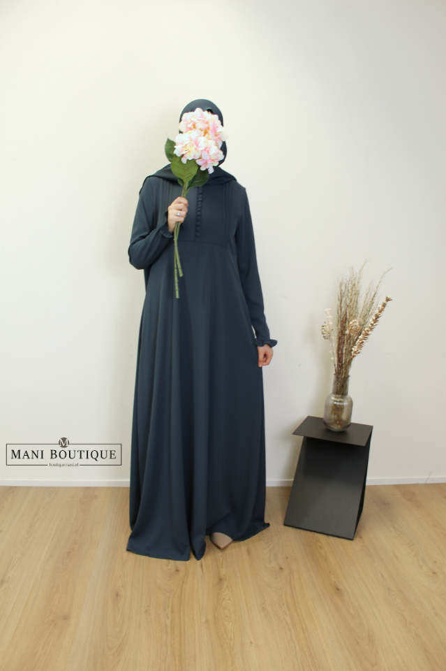 Abaya Yasmin mini cute sleeves dark petrol (2 lengtes - heavyweight) - Afbeelding 4