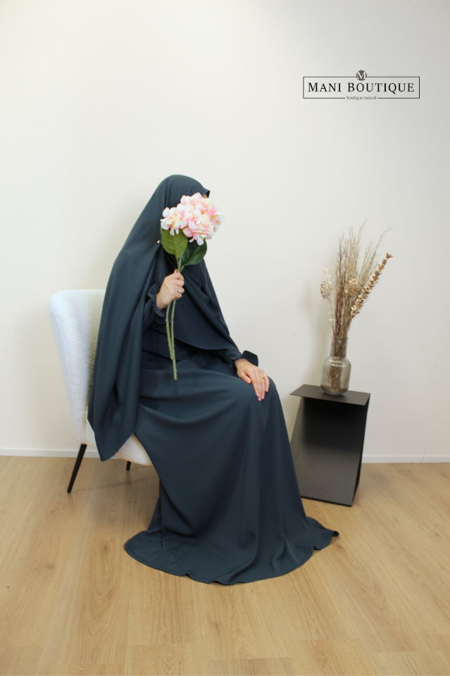 Abaya Yasmin mini cute sleeves dark petrol (2 lengtes - heavyweight) - Afbeelding 3