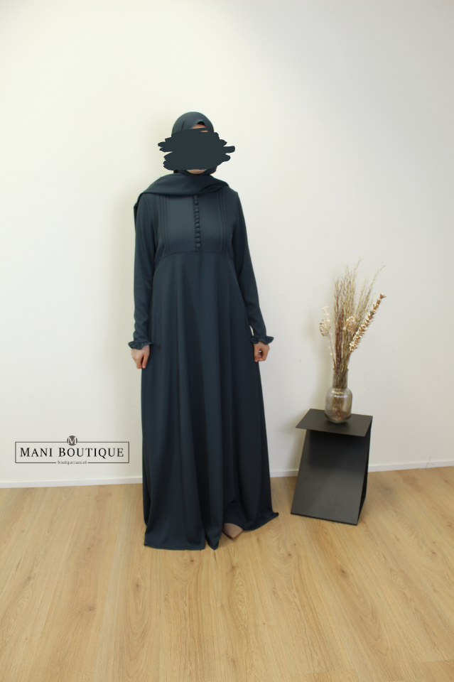 Abaya Yasmin mini cute sleeves dark petrol (2 lengtes - heavyweight) - Afbeelding 2