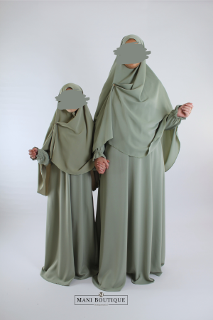 Meisjes abaya pistachegroen, moeder en dochter set