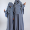 Abaya khimaar set cute sleeves soft greek blauw, meisjes en dames, moeder dochter