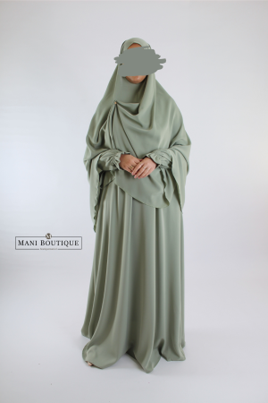 Abaya cute sleeves met khimaar pistachegroen