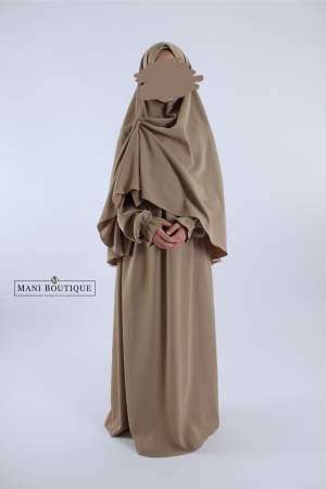 Meisjes abaya khimaar set soft taupe
