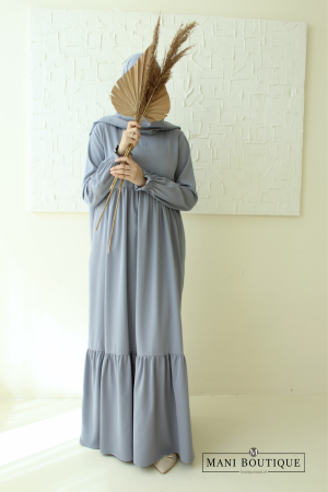 Abaya met plooien grijsblauw