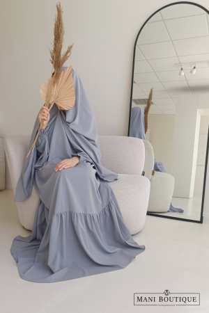 Abaya met plooien grijsblauw