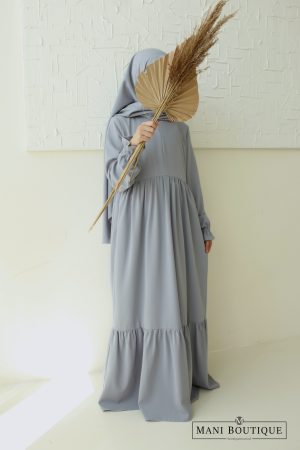 Meisjes abaya met plooien grijsblauw