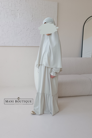 Abaya met plooien soft mint meisjes