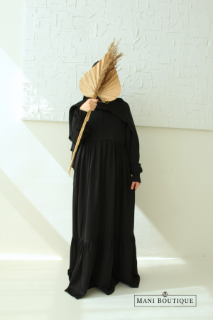 Abaya met plooien zwart
