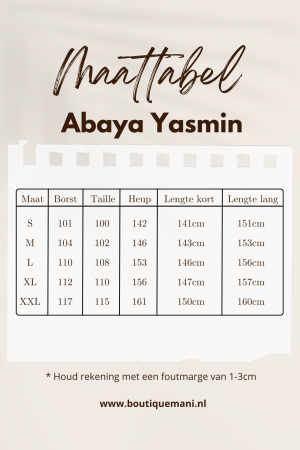 maattabel abaya yasmin mini cute sleeves