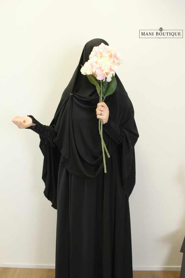Khimaar Hafsa zwart (heup en knie - lightweight) - Afbeelding 2