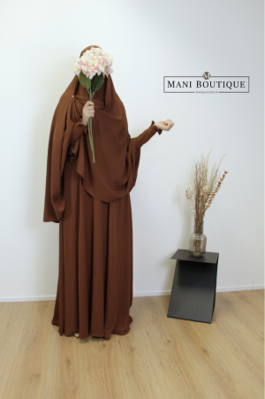 Abaya Yasmin chest nut khimaar