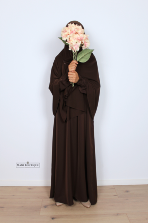 Meisjes abaya met cute sleeves chocolate brown (lightweight) - Afbeelding 4