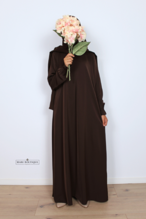 Meisjes abaya met cute sleeves chocolate brown (lightweight)