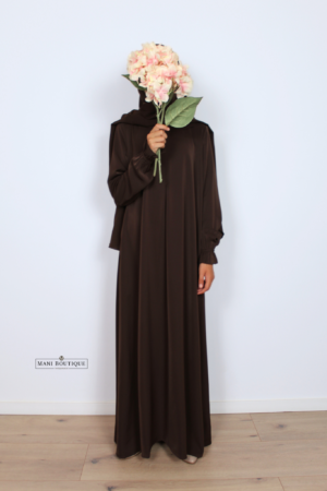 Meisjes abaya met cute sleeves chocolate brown (lightweight) - Afbeelding 2