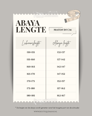 Maattabel abaya lengte 