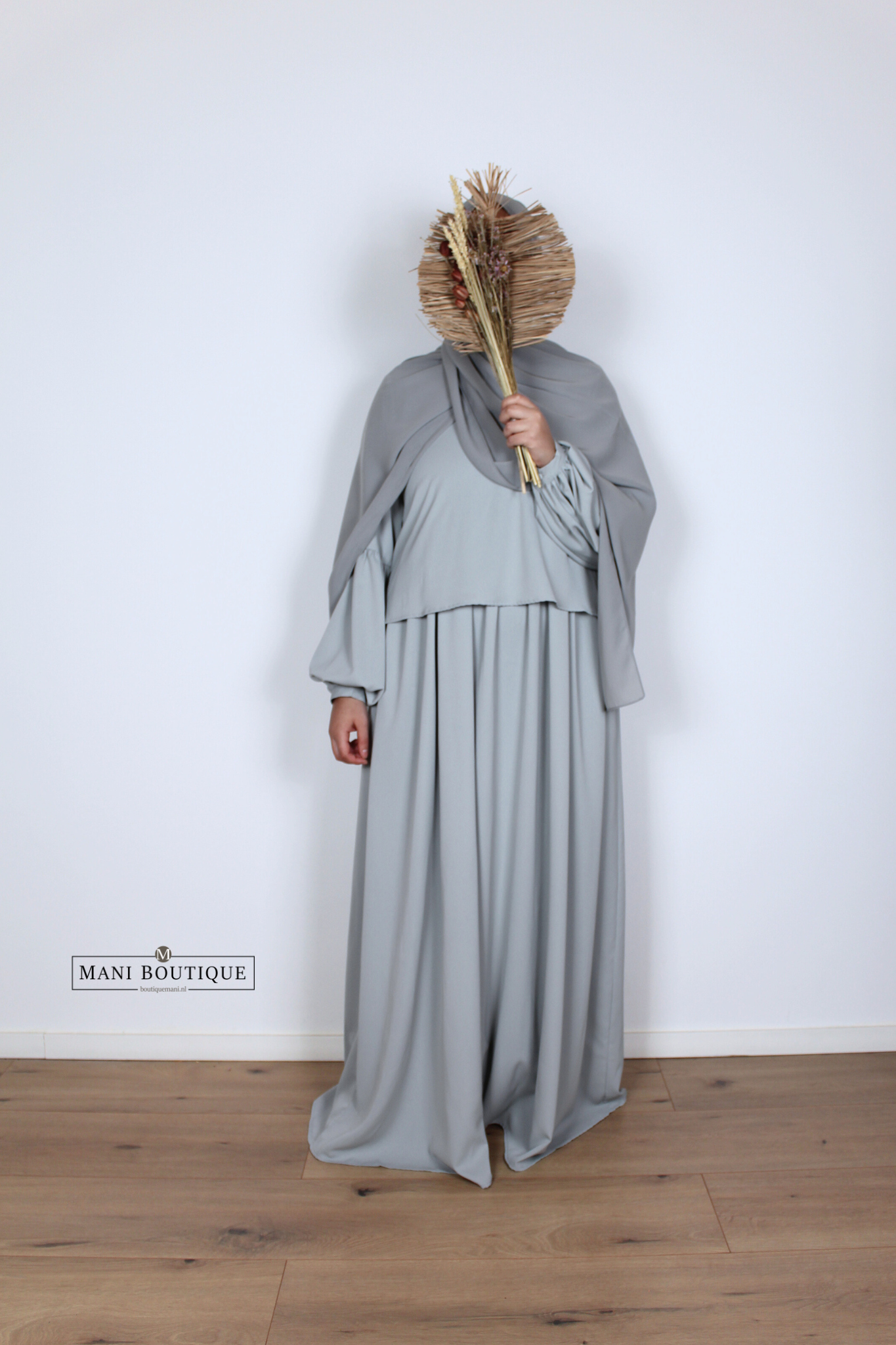 Abaya met blouse powder blue (2 lengtes - lightweight) - Afbeelding 2