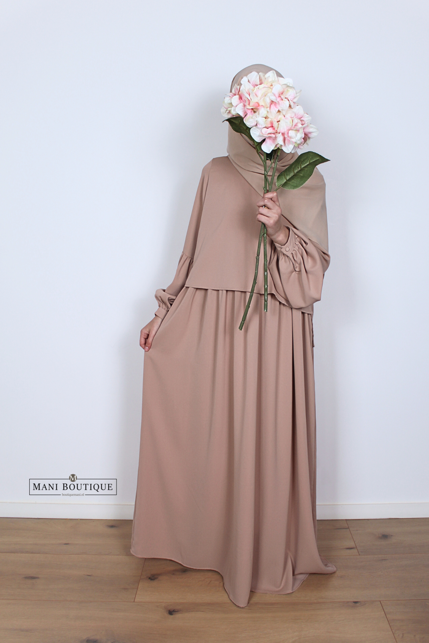 Meisjes abaya met blouse pink beige (lightweight) - Afbeelding 4