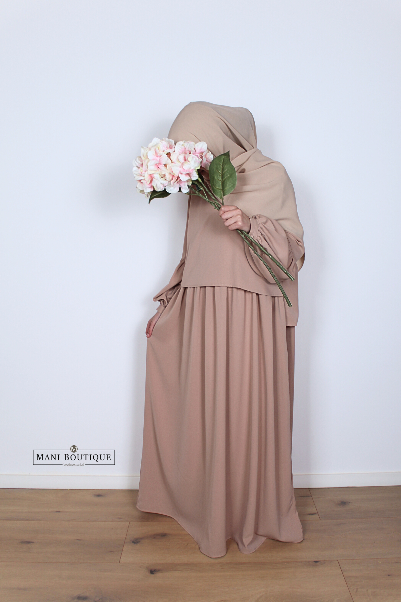 Meisjes abaya met blouse pink beige (lightweight) - Afbeelding 5