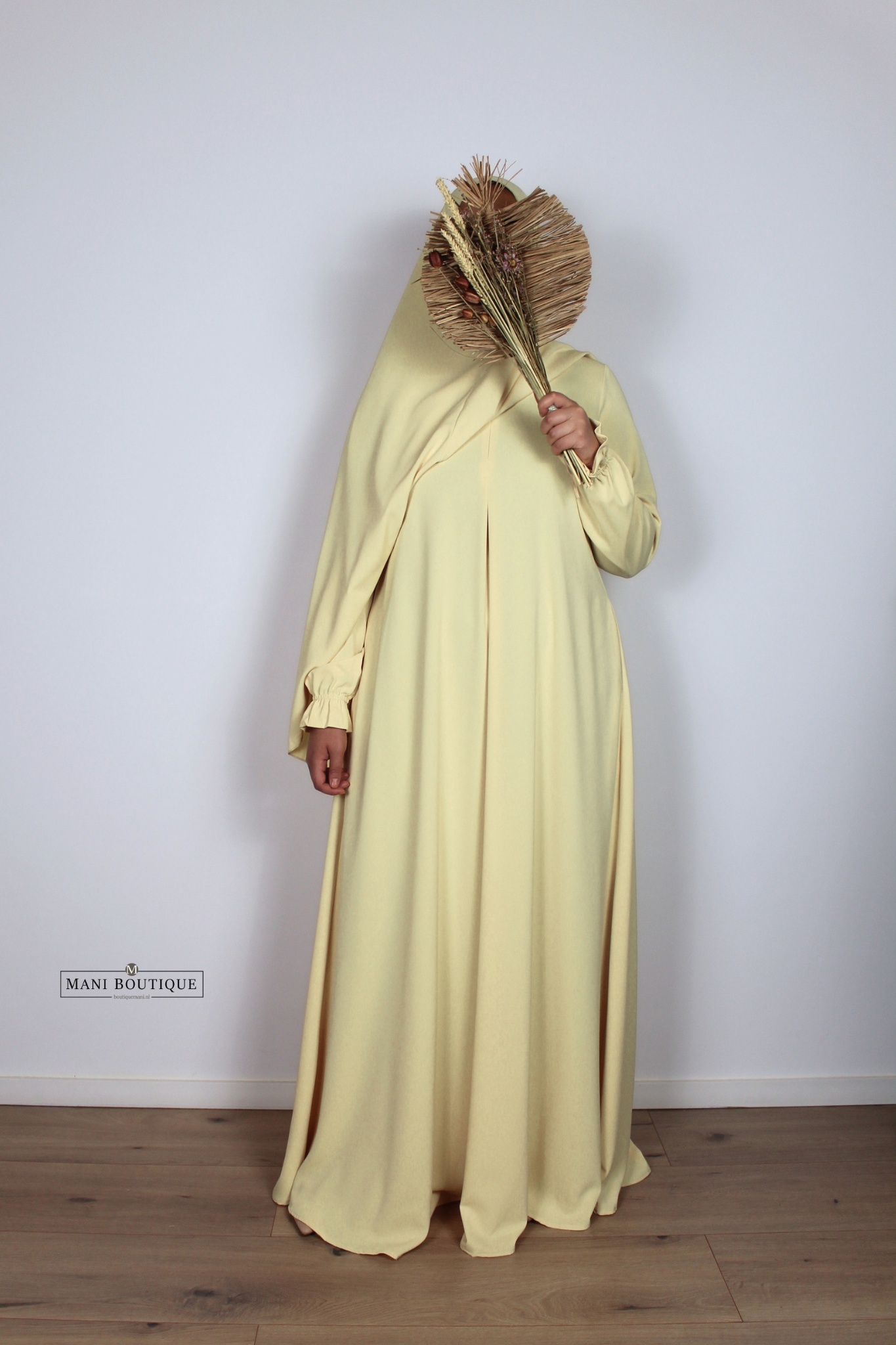 Abaya cute sleeves butter yellow (2 lengtes - lightweight) - Afbeelding 4