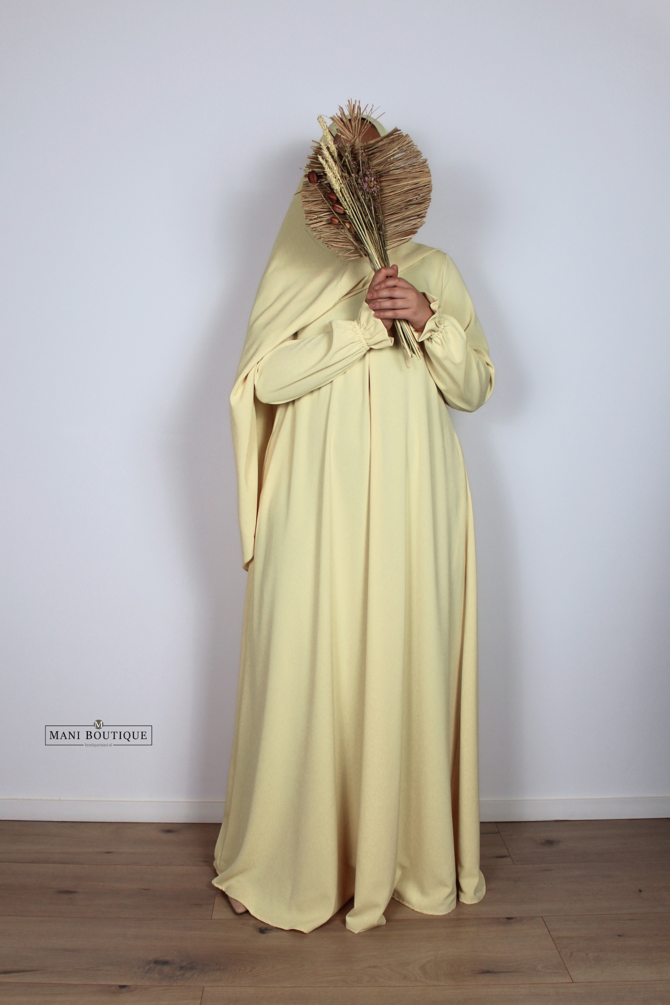 Abaya cute sleeves butter yellow (2 lengtes - lightweight) - Afbeelding 2