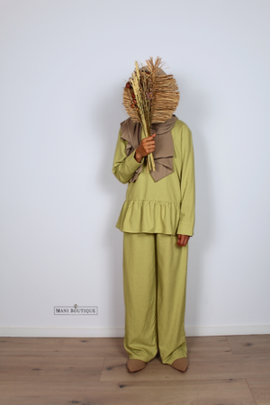 meisjes linnen twinset met broek fresh lime