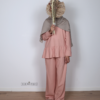 Linnen meisjes twinset met broek pastel peach