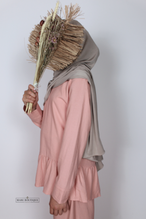 Linnen meisjes twinset met broek pastel peach