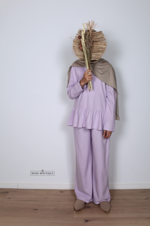 Linnen meisjes twinset met broek soft lavender