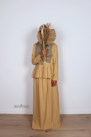 Meisjes linnen twinset met rok amber sand