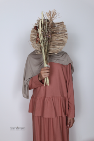 Alternative view of Linnen meisjes twinset met rok coral red