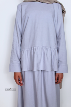 Alternative view of Linnen meisjes twinset met rok sky blue