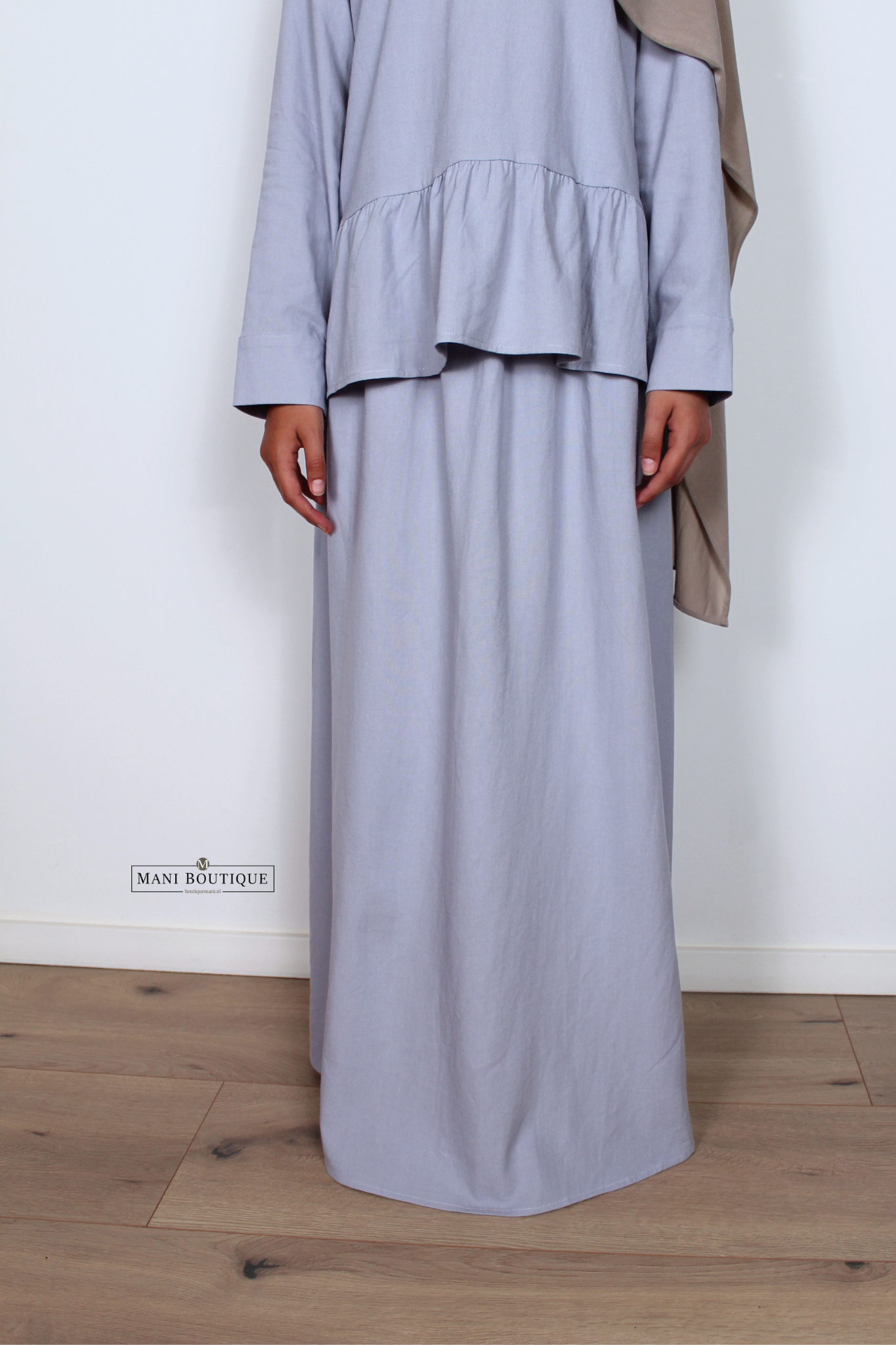 Linnen meisjes twinset met rok sky blue - Afbeelding 3