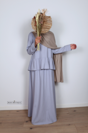 Meisjes linnen twinset met rok sky blue