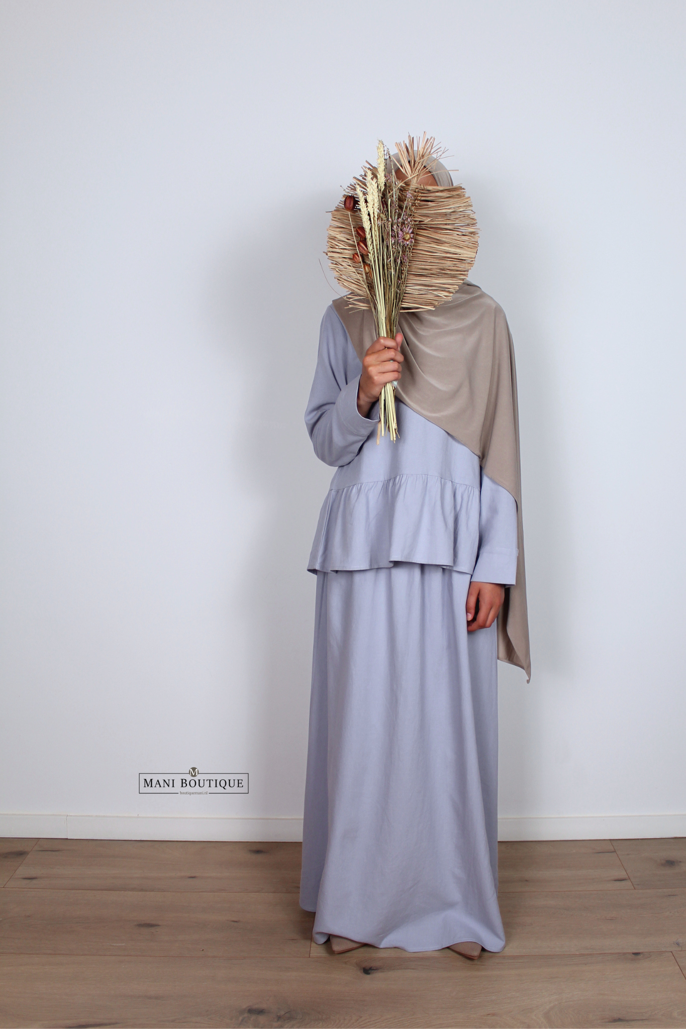 Linnen meisjes twinset met rok sky blue - Afbeelding 4