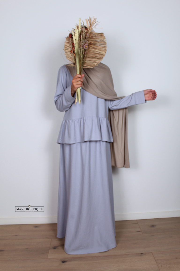 Meisjes linnen twinset met rok sky blue