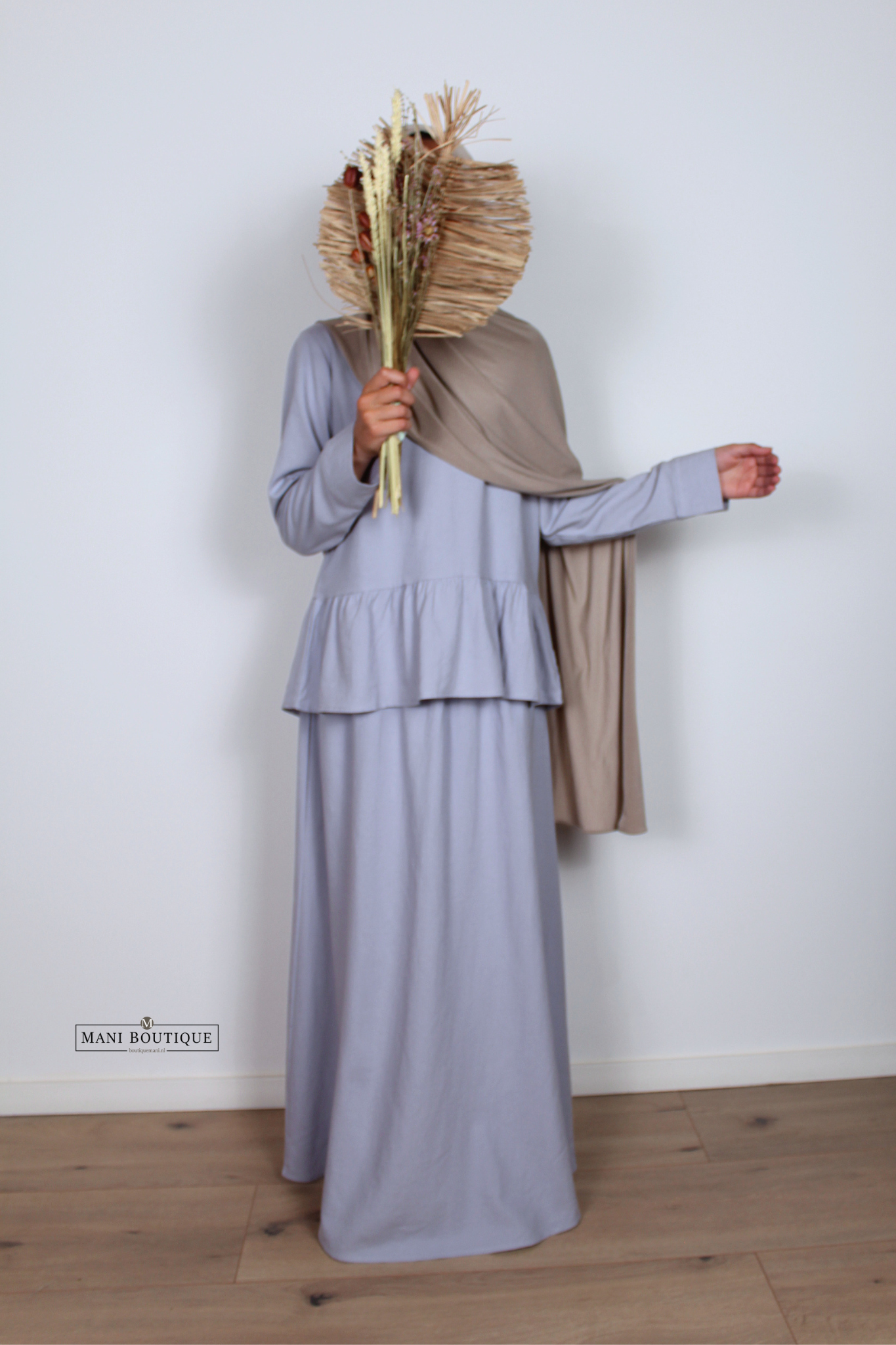 Meisjes linnen twinset met rok sky blue