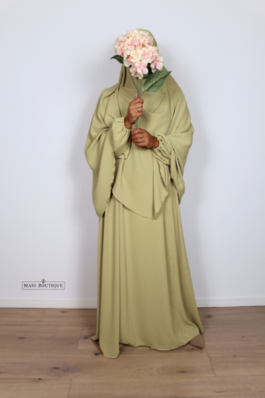 Alternative view of Abaya Aicha gold lime (2 lengtes)