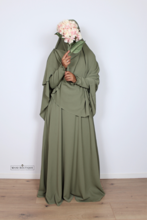 Abaya Yasmin mini cute sleeves olive (2 lengtes - lightweight) - Afbeelding 3