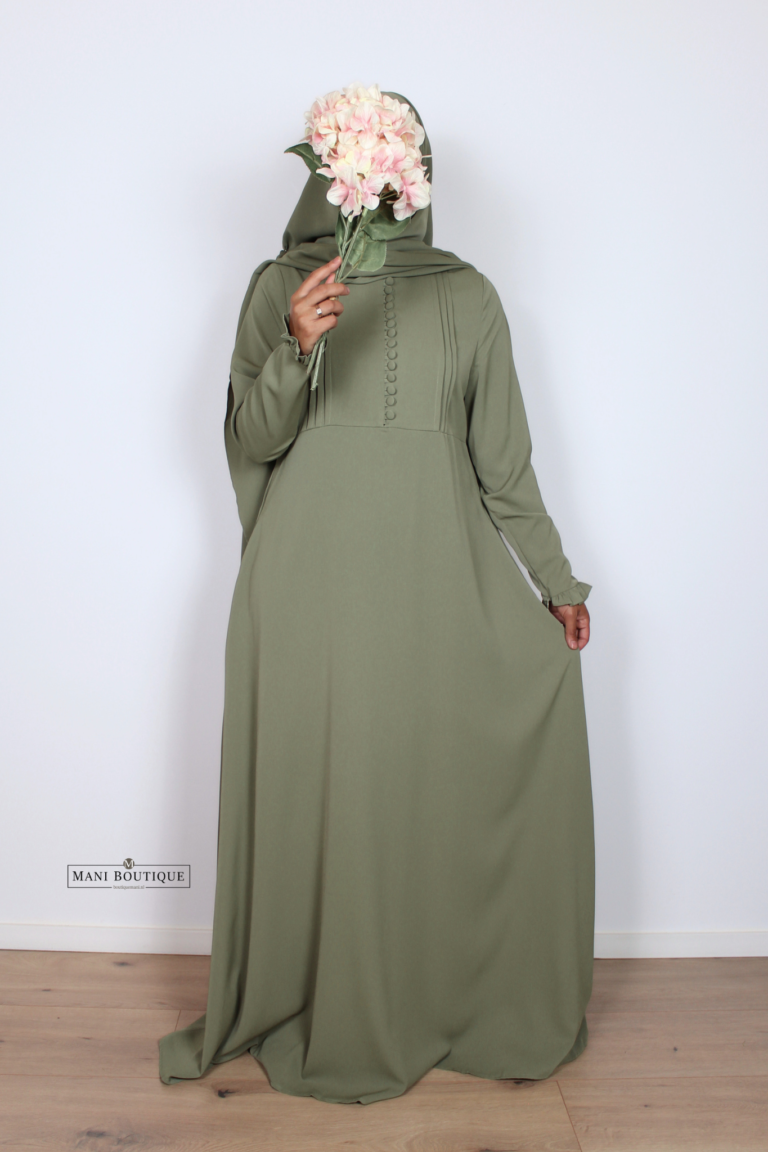 Abaya Yasmin mini cute sleeves olive (2 lengtes - lightweight)