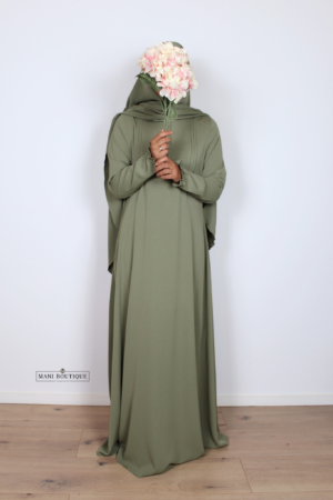 Abaya Yasmin mini cute sleeves olive (2 lengtes - lightweight) - Afbeelding 4