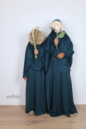 Meisjes abaya met cute sleeves petrol blue (lightweight) - Afbeelding 5